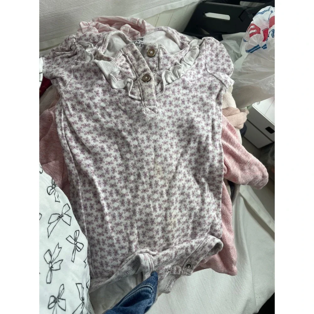 40pc Baby Girl Clothing Lot 6-12 Months Carters Cat & Jack Bodysuits Pants Dress